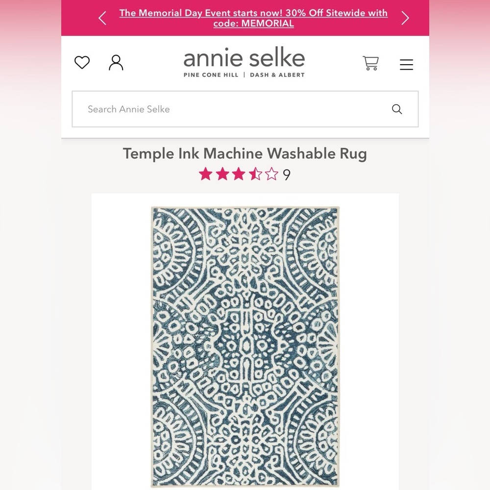 Temple Ink Machine Washable Rug by Annie Selke
